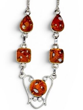 🥰🆕 Dark Brown Amber Glass on 0.925 Silver Plated 18” Necklace